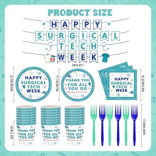 Surgical Tech Party Plate Set - Disposable Plates Cups Napkins Forks Banner for 25 Guests