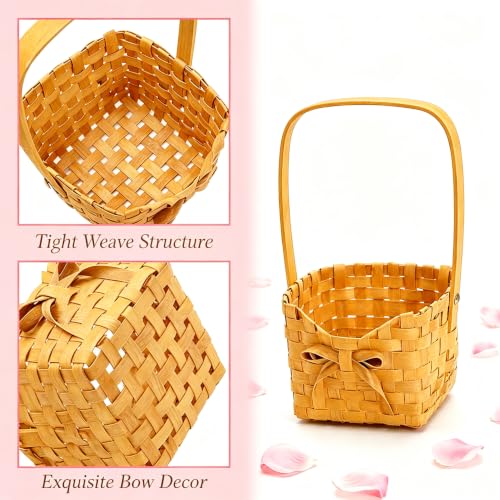 Small Flower Girl Basket Set - Wooden Wedding Baskets with Handle, 4 Pack