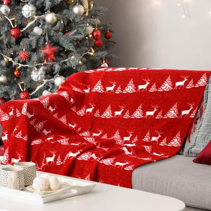 Snowflake Throw Blanket Set - 12 Red Fleece Blankets 50x60 Inch Xmas Bulk Variation