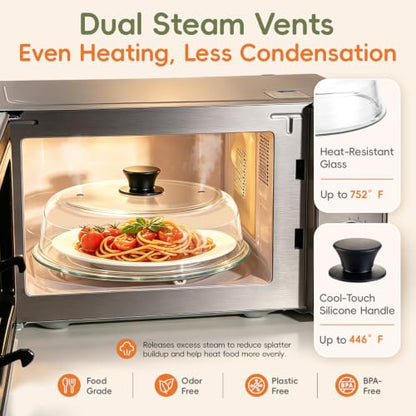 3-in-1 Microwave Splatter Cover Set with Glass Dome, Silicone Mats & Oven Mitts