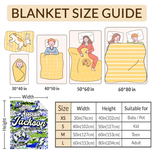 Custom Light Blue Gaming Blanket with Name for Boys - Kids Gift