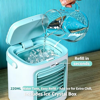 Mini Air Conditioner Blue Portable Evaporative Cooler with 3 Speeds