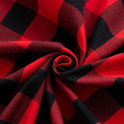 Red & Black Buffalo Check Christmas Round Tablecloth 60 Inch Cotton Linen
