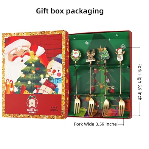 4 Pack Christmas Stainless Steel Forks Set - Gold 3-Tine Elegant Tableware for Holiday Dining