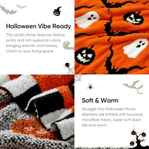 Halloween Orange Pumpkin Bat Plaid Throw Blanket - 50x60 Inches, Ultra Soft & Cozy