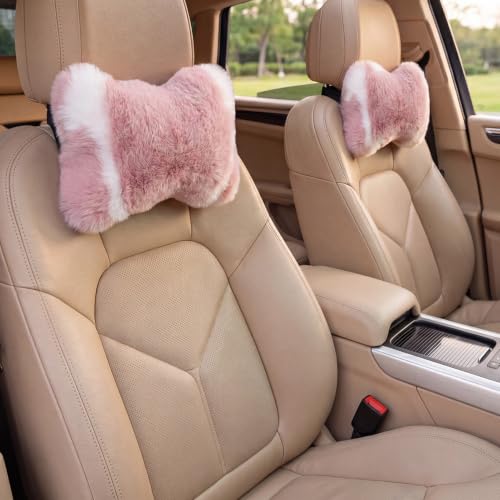 Pink Plush Car Neck Pillow Support Headrest for Vehicle Comfort - SendyFeather