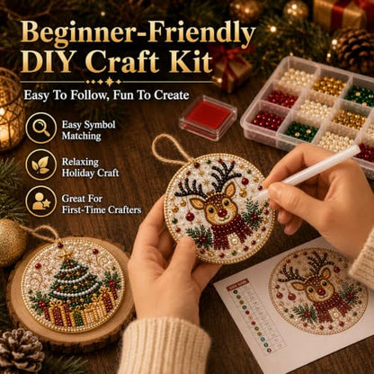 Christmas Pearl Diamond Art Ornament Kit - 6 Pieces with Pearls & Gems - Variation #17
