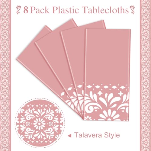 Mexican Tablecloth Set - Pink 54x108 Inch, 8 Pcs, Fiesta Party Decor
