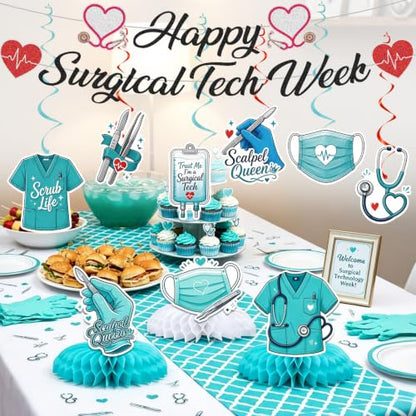 Surgical Tech Appreciation Decorations Set with Banner, Swirls & Honeycomb Centerpieces
