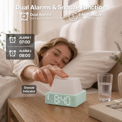 Green Keycap Alarm Clock with Sleep Mode & Dual Alarm - Rechargeable Digital Desk Clock
