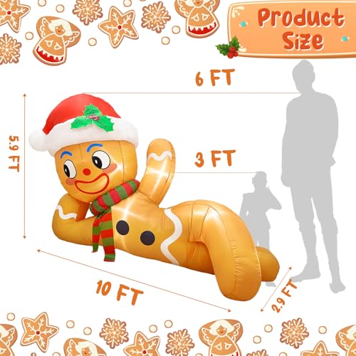 10FT LED Lighted Christmas Inflatable Gingerbread Man for Yard Roof Garden