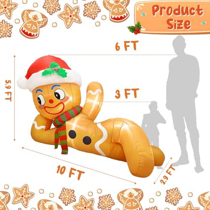 10FT LED Lighted Christmas Inflatable Gingerbread Man for Yard Roof Garden