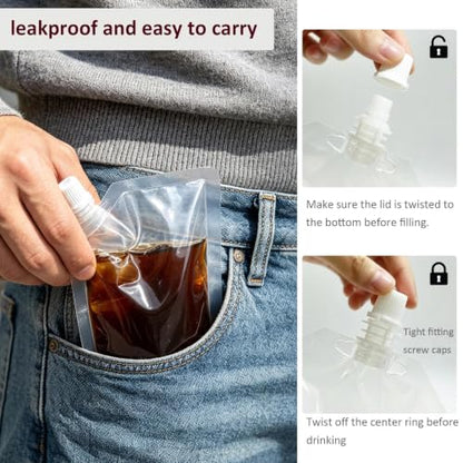 40 Pack Reusable Leak-Proof Plastic Drink Flasks with Funnels - 8oz