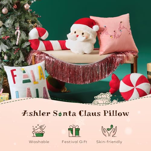 Santa Claus Christmas Pillow - Red Santa Shaped Plush Cushion, 16x13.5 Inches