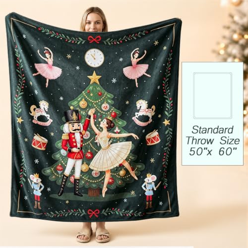 Vintage Christmas Throw Blanket Nutcracker Ballet Scene 50x60