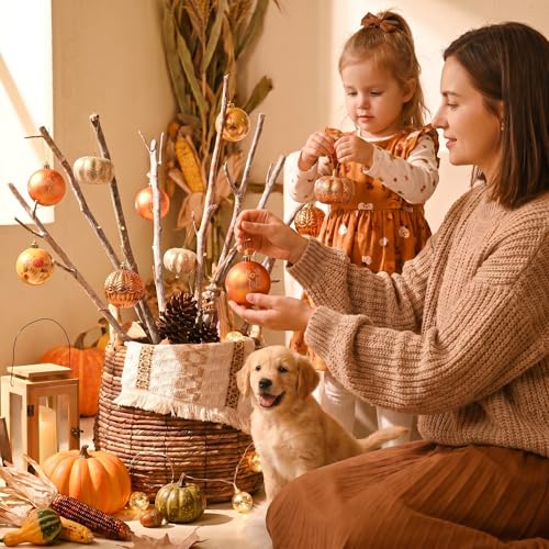 Autumn Glow 9ct 3.15in Fall Ornaments, 9 Pack, Orange-Gold, Shatterproof Christmas Tree Decorations