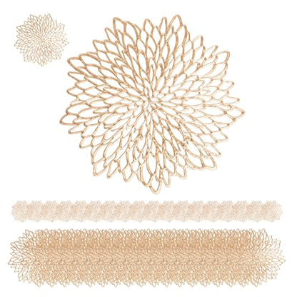 Set of 18 Gold Round Vinyl Placemats & Coasters - 15 Inch Holiday Table Decor