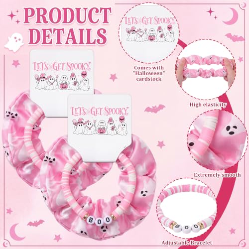 Pink Halloween Hair Scrunchies and Beaded Bracelets Gift Set - Spook Variation
