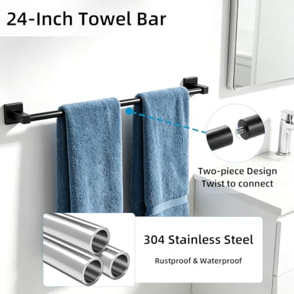 5-Piece Bathroom Hardware Accessories Set Matte Black Towel Rack Toilet Paper Holder