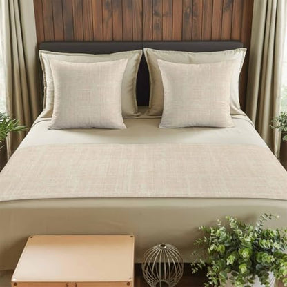 Cal King Bed Runner with Pillow Covers 102x20 Cream Linen Fabric Decorative Set