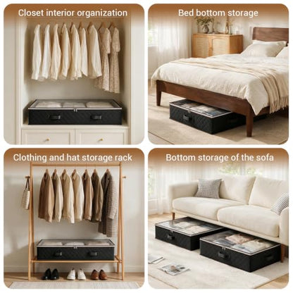 Grey Underbed Storage Bags 4-Pack Large 78L with Zipper & Handles