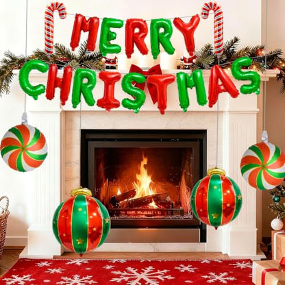 Christmas Balloon Decorations Set - Red, Green, Candy Canes, Party Balloons
