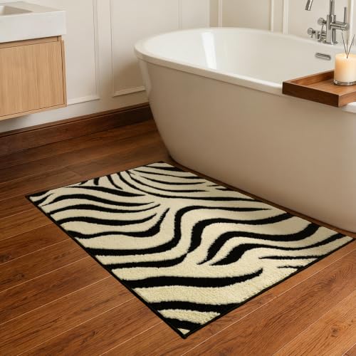 Washable Zebra Striped Entryway Rug - Non-Slip Indoor Small Carpet for Home & Bedroom