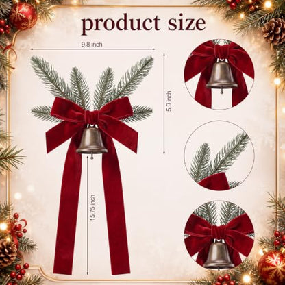 Christmas Velvet Curtain Tiebacks with Jingle Bell & Faux Pine - 2 Pack