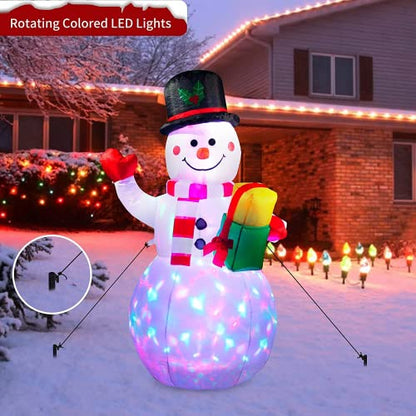 Inflatable Christmas Snowman with Rotating LED Lights - Outdoor Yard Decor