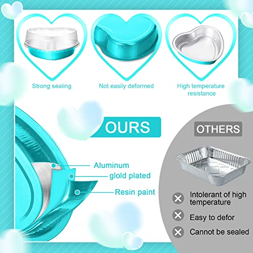 Yinkin 50 Set 9 oz Mother's Day Heart Shaped Cake Pans 5.4 Inch Heart Aluminum Foil Cupcake Pans with Lids Disposable Dessert Baking Cups Pans for Mother Valentine Wedding Birthday Muffin Pie(Blue)