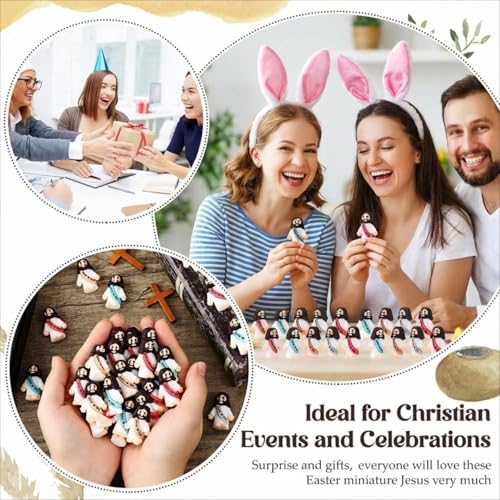 Bememo 100 Pcs Little Jesus Figures Jesus Loves You Original Design Pocket Rubber Little Figures to Hide and Seek Sunday Religious Party Share Easter Gifts(Black)