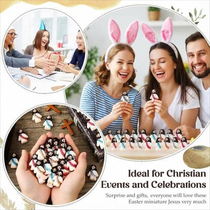 Bememo 100 Pcs Little Jesus Figures Jesus Loves You Original Design Pocket Rubber Little Figures to Hide and Seek Sunday Religious Party Share Easter Gifts(Black)