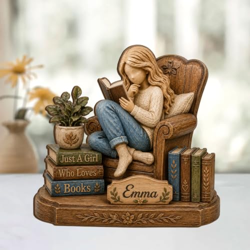 Personalized Girl Who Loves Books Wooden Block - Book Lover Shelf Decor - Book 02