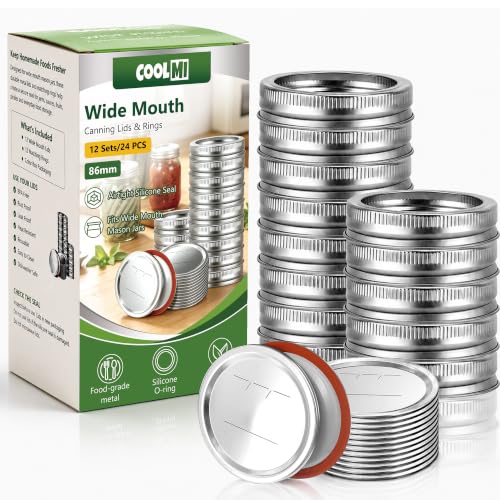 Wide Mouth Canning Lids & Rings Set - 12 Counts for Ball & Kerr Mason Jars