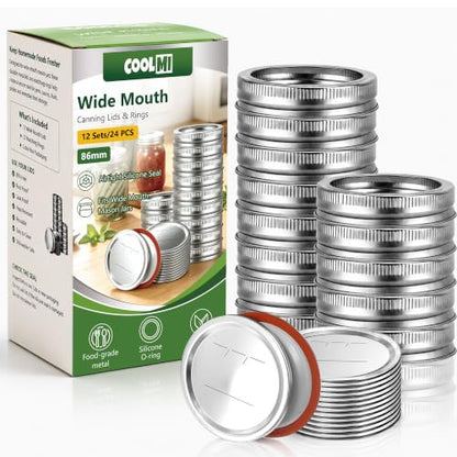 Wide Mouth Canning Lids & Rings Set - 12 Counts for Ball & Kerr Mason Jars