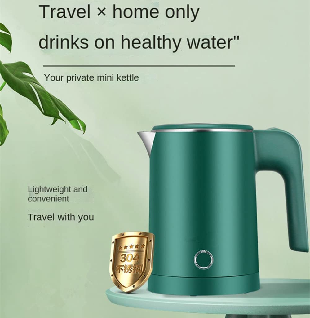 Small Portable Electric Kettle, 0.6L Mini Stainless Steel Travel Kettle, Portable Mini Hot Water Boiler Heater, Quiet Fast Boil & Cool Touch with Boil-Dry Protection (Green)