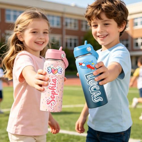 Personalized Kids Water Bottle with Name - Custom UV Printed 18oz Stainless Steel