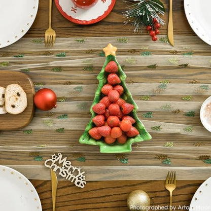 28 x 120 Inch 3-Piece Embroidery Christmas Table Runner Apricot Set