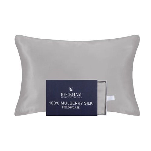 Beckham Hotel Collection Silk Pillow Case with Zipper, 100% Mulberry Silk Pillowcase for Hair & Skin, 22 Momme 6A Grade, Oeko-TEX Certified, 1PC, Queen, Silver Cloud