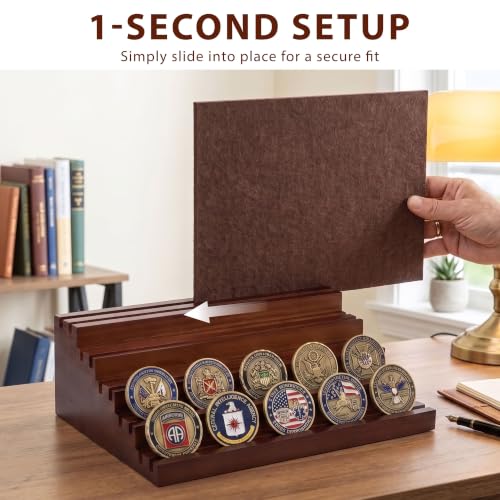 Walnut Challenge Coin Display with DIY Felt Pin Board - Military Collector Gift