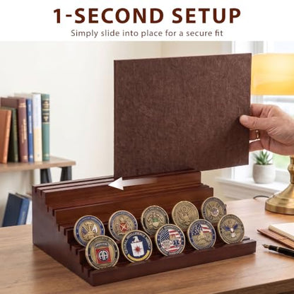 Walnut Challenge Coin Display with DIY Felt Pin Board - Military Collector Gift