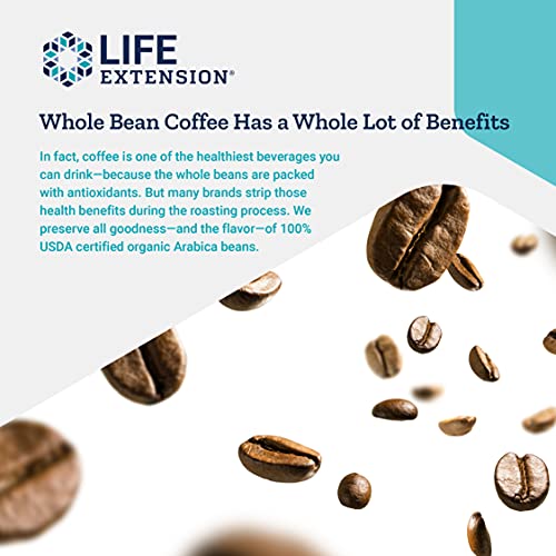 Life Extension Rainforest Blend Whole Bean Coffee Organic, Antioxidant Rich Coffee – Caffeinated – Vegetarian, Non-GMO, Gluten-free – 12 Ounces