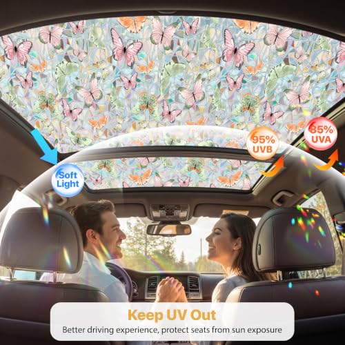 Butterfly Stained Glass Window Film - Sunroof Decals for Car, UV Protection, Privacy