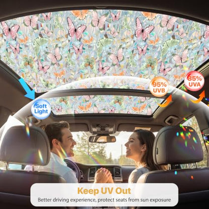 Butterfly Stained Glass Window Film - Sunroof Decals for Car, UV Protection, Privacy