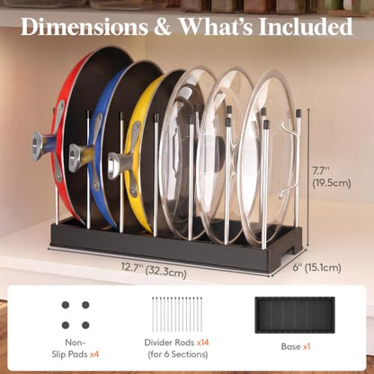 Lifewit Pot Lids Organizer with 7 Dividers - Inside Cabinet Pan Storage