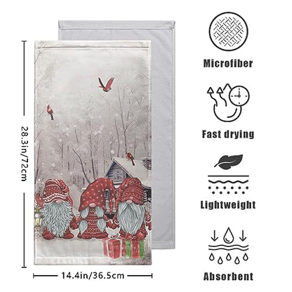 Red Gnome Winter Holiday Hand Towels for Bathroom Kitchen Decor 2Pcs