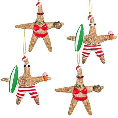 Christmas Starfish Hanging Ornaments Set for Tree and Decor - 4 Pieces