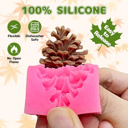 Fall Thanksgiving Fondant Molds 6-Piece Pumpkin Acorn Maple Leaves Set - Pink Variation