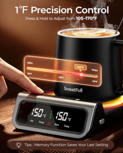 Coffee Mug Warmer Set with Infrared Heating, Adjustable Temp, 14oz Mug Included