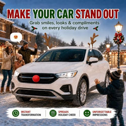 Car Reindeer Antlers with Nose, Bells & Ribbons Holiday Decoration